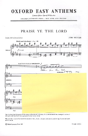 Praise Ye the Lord for mixed chorus  and instruments  vocal score