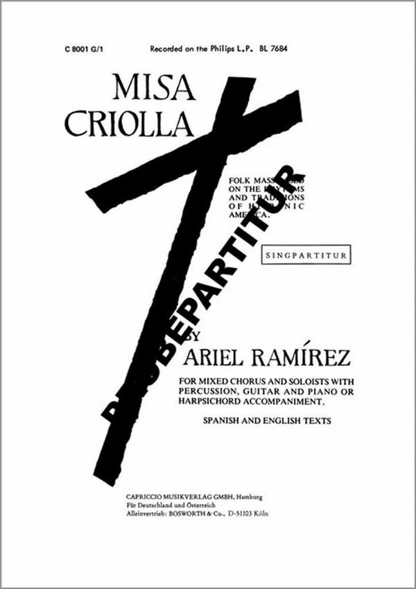 Missa criolla&nbsp;&nbsp;for soloists, mixed chorus and instruments&nbsp;&nbsp;Instrumental parts,  archive copy