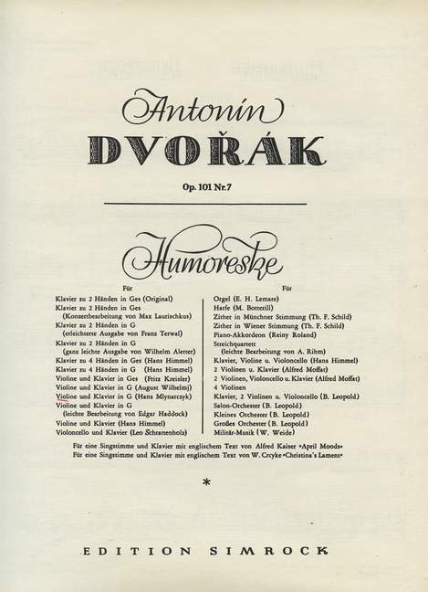 Humoreske op.101,7  für Violine und Klavier  