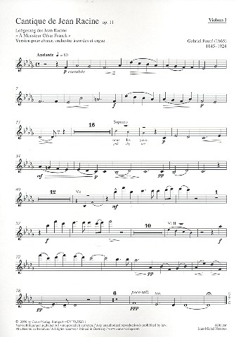Cantique de Jean Racine op.11&nbsp;&nbsp;für gem Chor, Streichorchester und Orgel&nbsp;&nbsp;Violine 1