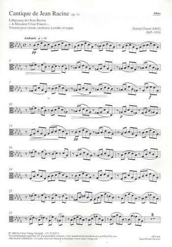 Cantique de Jean Racine op.11&nbsp;&nbsp;für gem Chor, Streichorchester und Orgel&nbsp;&nbsp;Viola