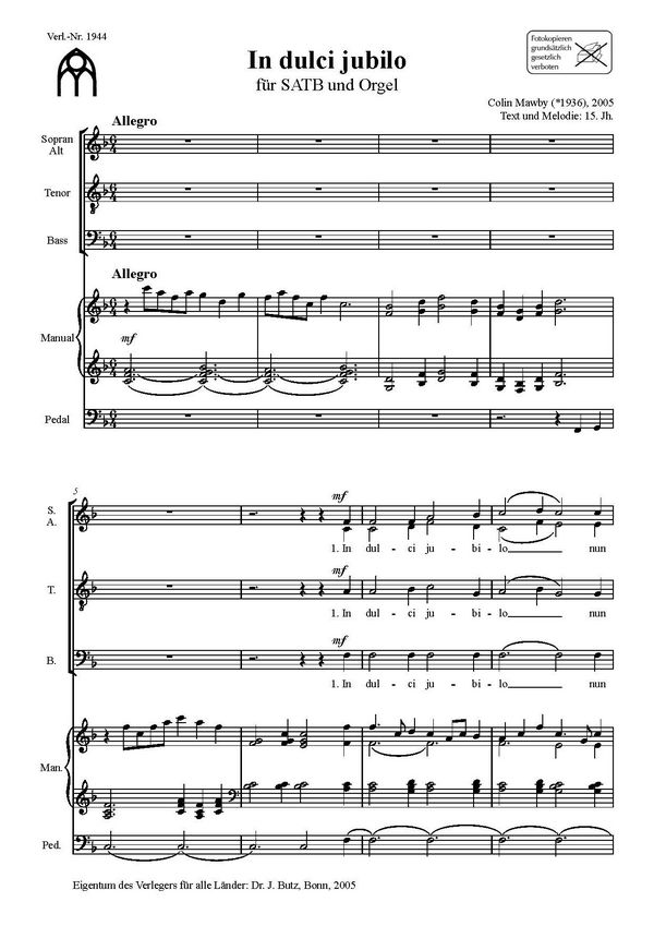 In dulci jubilo&nbsp;&nbsp;für gem Chor und Orgel&nbsp;&nbsp;Partitur