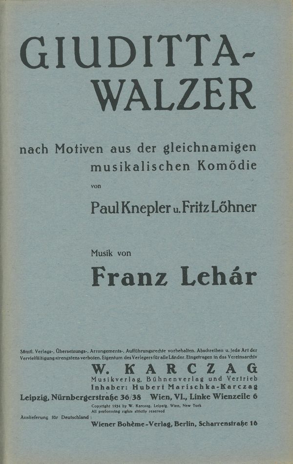 Giuditta-Walzer &nbsp;&nbsp;für Salonorchester&nbsp;&nbsp;Direktion und Stimmen