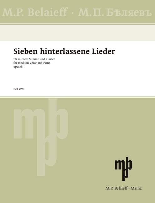7 hinterlassene Lieder op.61  für Gesang (mittel) und Klavier (dt/en/kyr)  