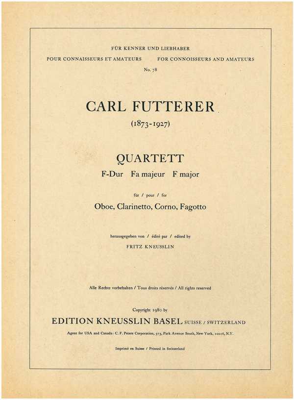 Quartett F-Dur&nbsp;&nbsp;für Oboe, Klarinette, Horn und Fagott&nbsp;&nbsp;Stimmen