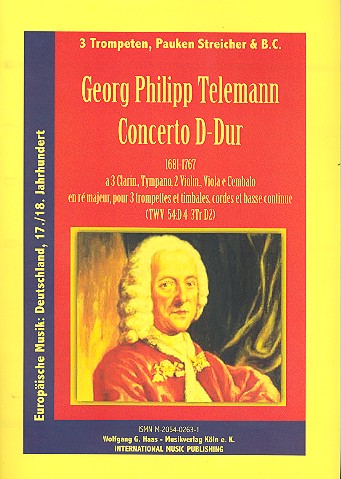 Konzert D-Dur TWV54:D4 für 3 Trompeten&nbsp;&nbsp;in D, Pauke, Streicher und Cembalo&nbsp;&nbsp;Partitur