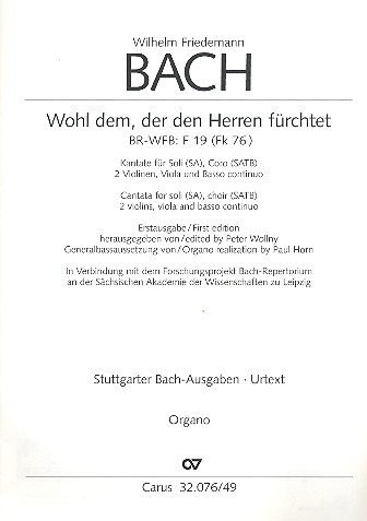 Wohl dem, der den Herren fürchtet FK76&nbsp;&nbsp;für Soli, gem Chor, 2 Violinen, Viola und Bc&nbsp;&nbsp;Orgel
