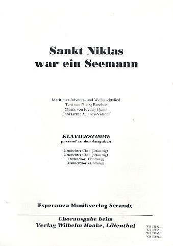 Sankt Niklas war ein Seemann&nbsp;&nbsp;für Chor und Klavier&nbsp;&nbsp;Klavierbegleitung