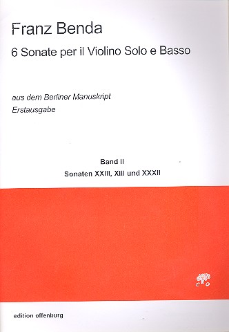 6 Sonaten aus dem Berliner Manuskript  Band 2 für Violine und Bc  Partitur und Stimmen (Bc nicht ausgesetzt)