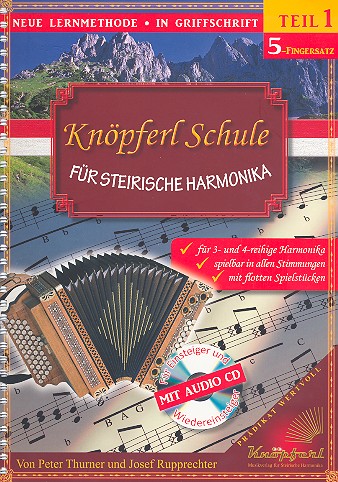 Knöpferlschule 5-Fingersatz Band 1 (+CD)  für Steirische Harmonika in Griffschrift  