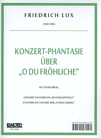 Fantasie über Oh du fröhliche op.29  für Orgel  