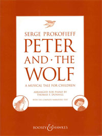 Peter and the Wolf  for piano with the complete narrator's text (en/frz/sp)  