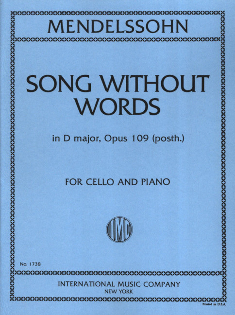 Song without Words D major op.109&nbsp;&nbsp;for cello and piano&nbsp;&nbsp;