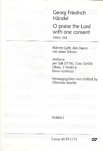 O praise the lord with one Consent for mixed&nbsp;&nbsp;chorus, ahutbois, 2 violins and bc&nbsp;&nbsp;VL1