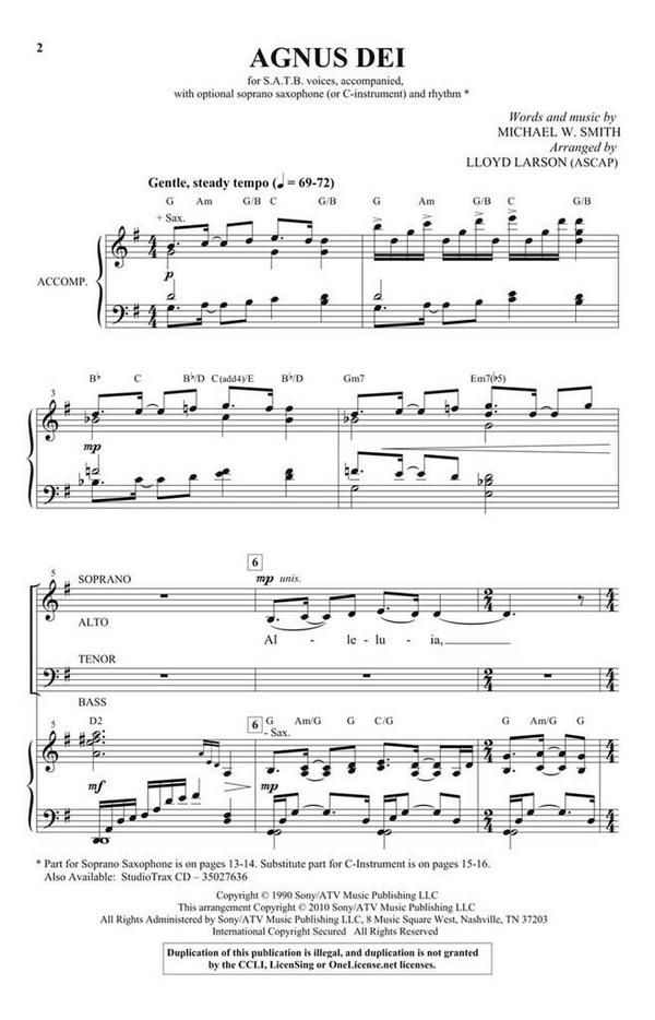 Agnus Dei for mixed chorus (SATB),&nbsp;&nbsp;soprano saxophone and rhythm group&nbsp;&nbsp;vocal score