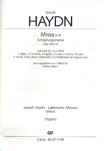 Schöpfungsmesse B-Dur Hob.XXII:13&nbsp;&nbsp;für Soli, gem Chor und Orchester&nbsp;&nbsp;Orgel