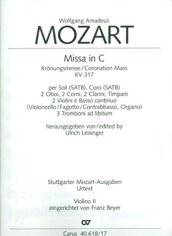 Missa C-Dur KV317 für Soli, gem Chor&nbsp;&nbsp;und Orchester&nbsp;&nbsp;Violine 2