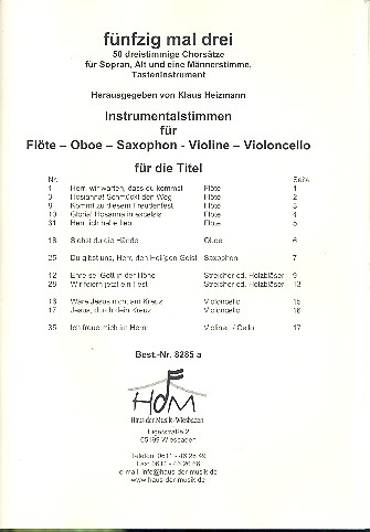 50x3 für gem Chor (SAM) und Instrumente  Instrumentalstimmen  