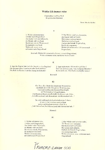 Wohin ich immer reise  für gem Chor a cappella (SAM)  Chorpartitur