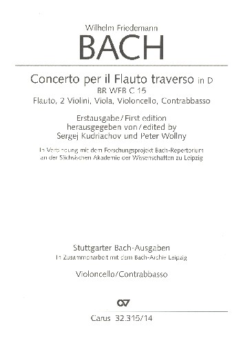 Konzert D-Dur BRWFBC15 für Flöte und&nbsp;&nbsp;Streichorchester&nbsp;&nbsp;Violoncello/Kontrabass