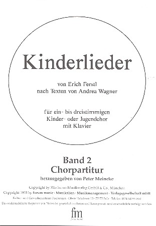 Kinderlieder Band 2 für Kinderchor  und Klavier  Chorpartitur