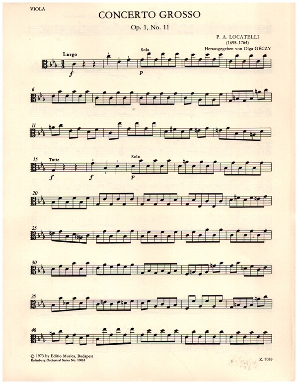 Concerto grosso c-Moll op.1,11  für Streicher und Cembalo  Viola