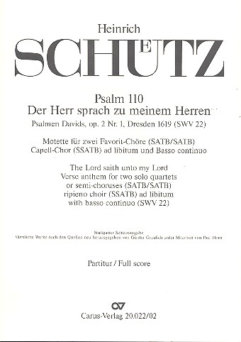 Psalm110 Der Herr sprach zu meinem Herren&nbsp;&nbsp;op.2,1 SWV22 für 2 gem Chöre und Bc&nbsp;&nbsp;Partitur