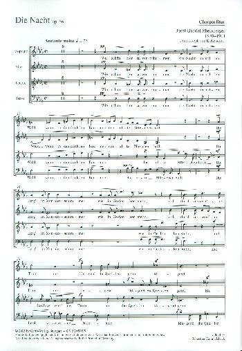 Die Nacht op.56 für gem Chor, Streicher&nbsp;&nbsp;und Klavier (Bläser ad lib)&nbsp;&nbsp;Chorpartitur