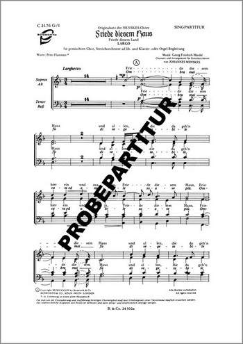 Friede diesem Haus&nbsp;&nbsp;für gem Chor und Klavier&nbsp;&nbsp;Partitur
