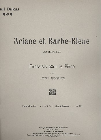 Ariane et barbe-bleue - Fantaisie  pour piano à 4ms  partition