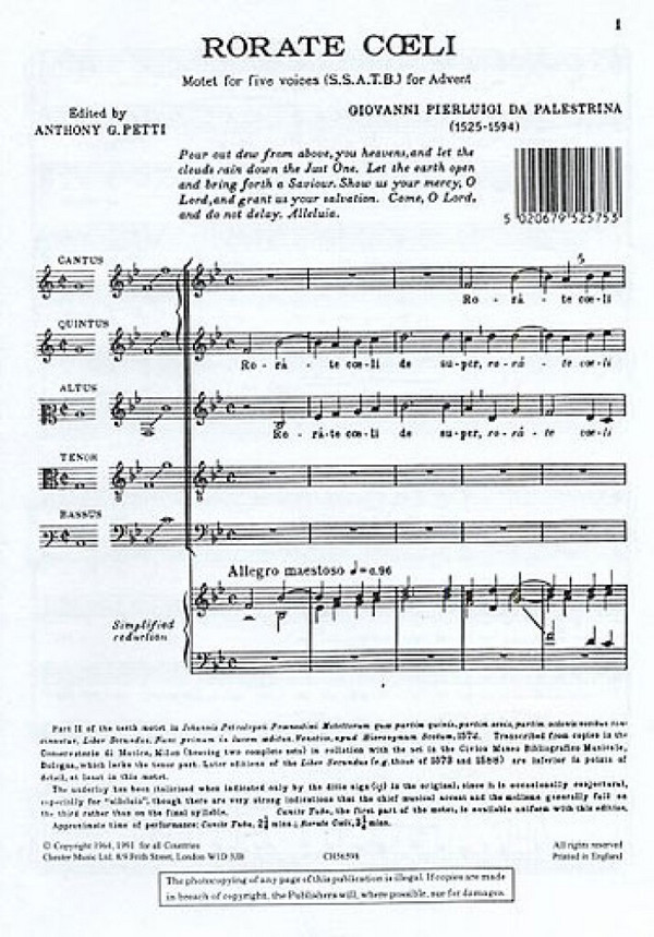 Rorate coeli for mixed chorus a cappella  score  
