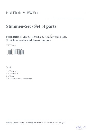 Konzert C-Dur Nr.3  für Flöte, Streichorchester und Bc  Stimmensatz Streicher (3-3-2-3)