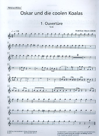 Oskar und die coolen Koalas  für Blockflöten (SATB)  Altblockflöte