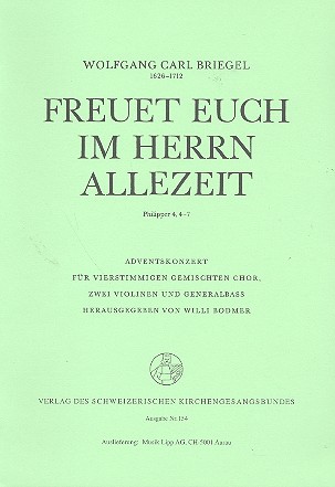 Freuet euch im Herrn allezeit  für gem Chor, 2 Violinen und Bc  Partitur