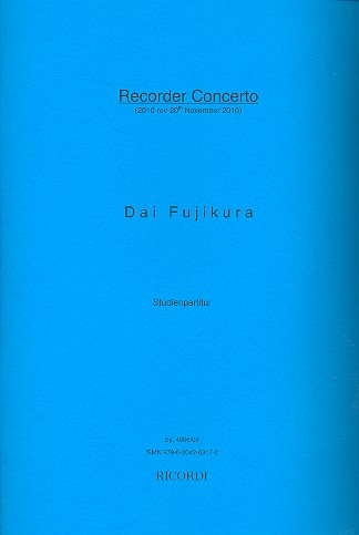 Recorder Concerto for recorder (T/So/B -  1 player) and string orchestra  study score