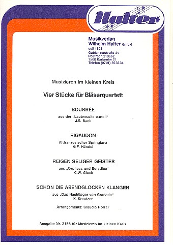 Stücke für 4 Bläser&nbsp;&nbsp;Partitur und Stimmen&nbsp;&nbsp;