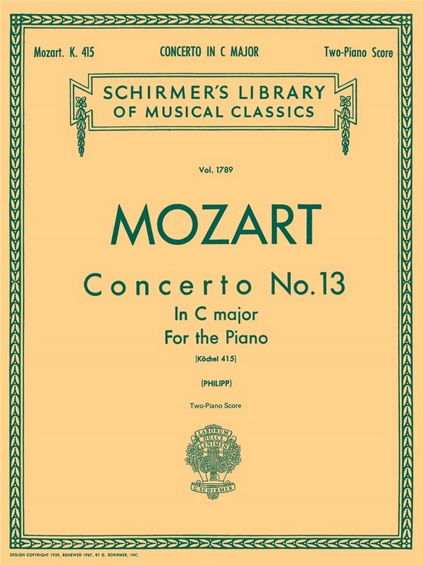 Concerto in C Major KV415 no.13 for piano&nbsp;&nbsp;and orchestra for 2 pianos&nbsp;&nbsp;score