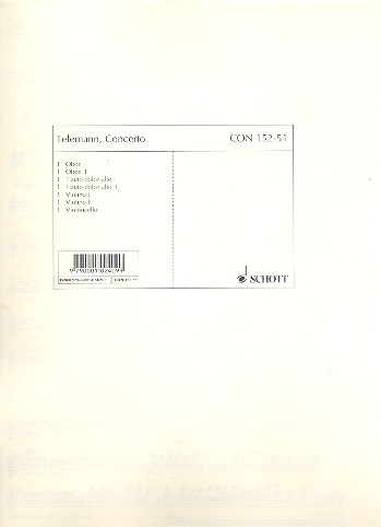 Concerto a-Moll&nbsp;&nbsp;für 2 Alt-Blockflöten (Flöten), 2 Oboen (Violinen, Tenor-Blockflöten),&nbsp;&nbsp;Stimmensatz - Oboe I/Tenor-Blockflöte I, Oboe II/Tenor-Blockflöte II, 