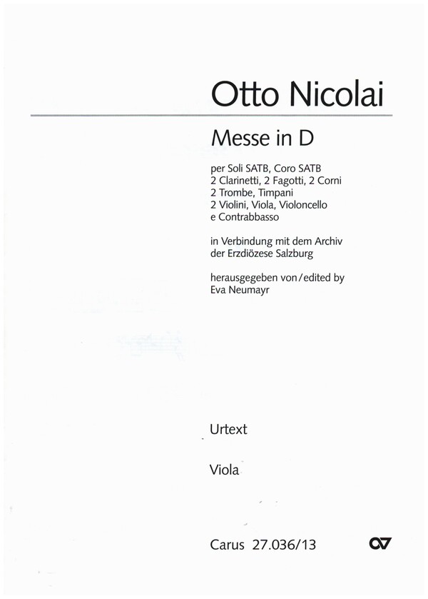 Messe D-Dur für Soli, gem Chor und&nbsp;&nbsp;Orchester&nbsp;&nbsp;Viola