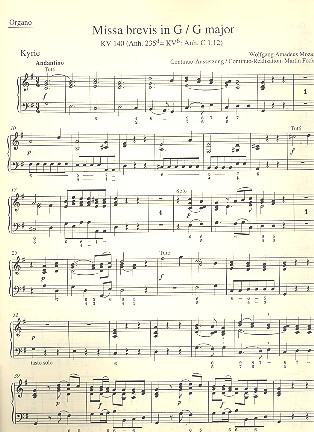 Missa brevis G-Dur KV140 für Soli,&nbsp;&nbsp;gem Chor und Orchester&nbsp;&nbsp;Orgel