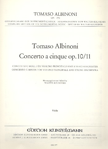Concerto à cinque c-Moll op.10,11&nbsp;&nbsp;für Violine und Streichorchester&nbsp;&nbsp;Viola