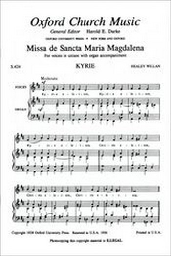 Missa de Sancta Magdalena for&nbsp;&nbsp;unison chorus and organ&nbsp;&nbsp;score