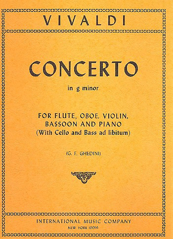 Konzert g-Moll&nbsp;&nbsp;für Flöte, Oboe, Violine, Fagott und Klavier (Violoncello/Bass ad lib)&nbsp;&nbsp;Partitur und Stimmen