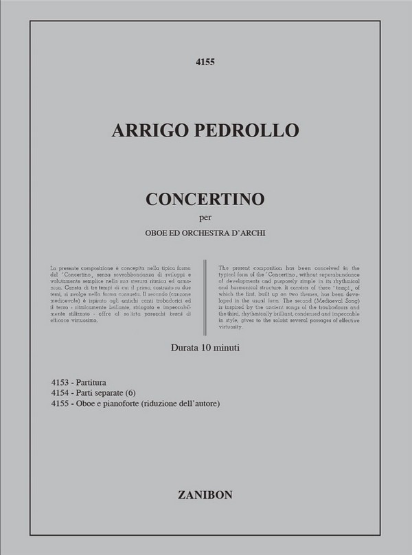 Concertino per oboe ed orchestra d'archi  per oboe e piano  
