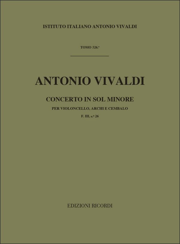 Konzert g -moll F.III,26 für Violoncello,&nbsp;&nbsp;Streicher und Cembalo&nbsp;&nbsp;Partitur