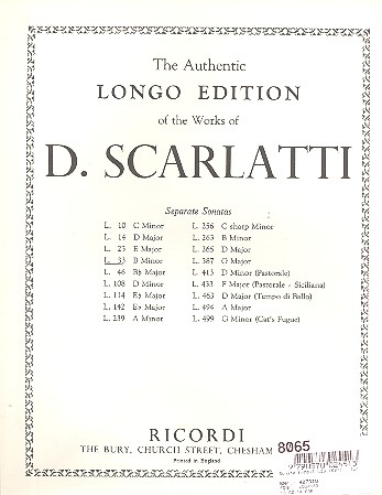 Sonate h-Moll L33 (K87)&nbsp;&nbsp;für Klavier&nbsp;&nbsp;