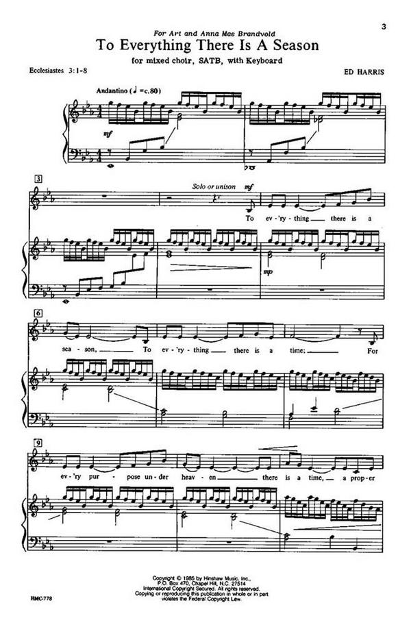To Everything there is a Season&nbsp;&nbsp;for mixed chorus and keyboard&nbsp;&nbsp;score