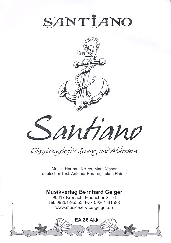 Santiano:  für Akkordeon (mit Text und Akkorden)  