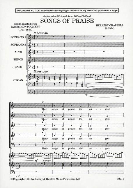 Songs of Praise&nbsp;&nbsp;für gemischter Chor (SATB) und Orgel&nbsp;&nbsp;Chorpartitur