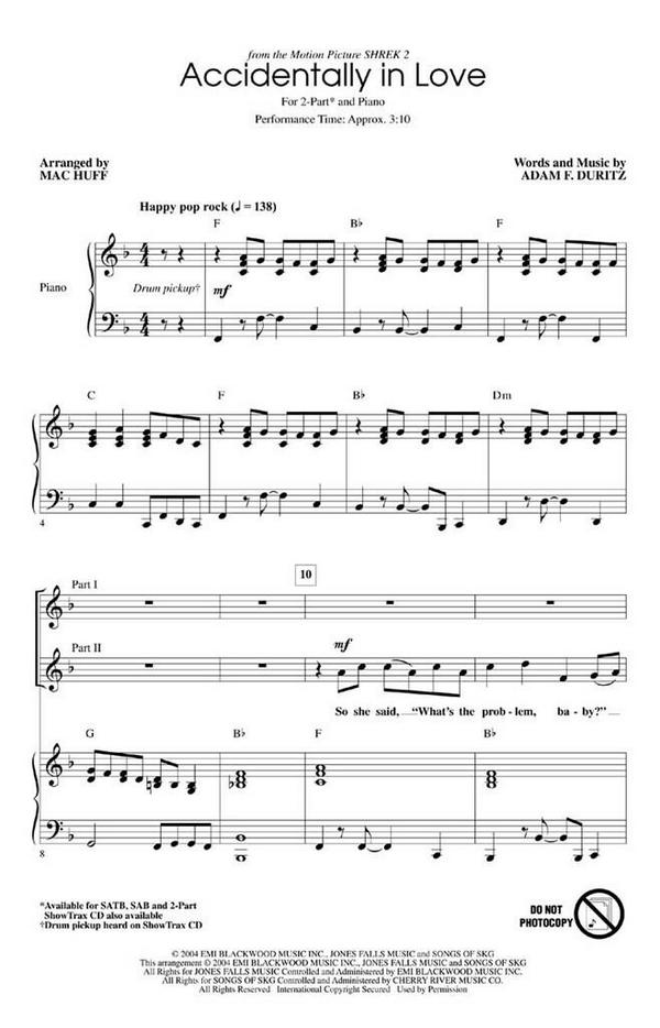 Accidentally in Love for 2-part mixed voices&nbsp;&nbsp;and piano&nbsp;&nbsp;score